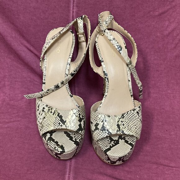Aldo Neuling Heels, Leather Strappy Sandals, Snakeskin. Size 10 Platform - Picture 5 of 9